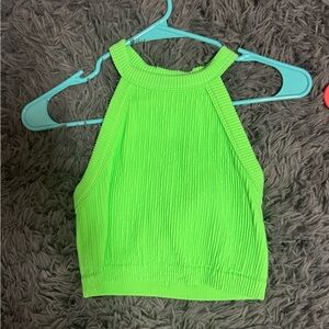 Aerie Green Ribbed Crop Tank Top